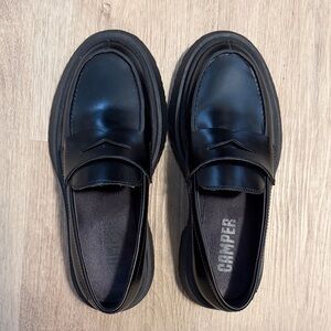 Camper Black Leather Women's Penny Loafers